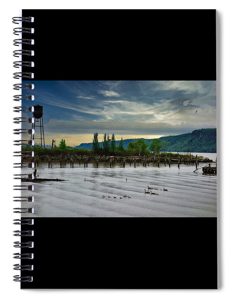 Hudson Spiral Notebook featuring the photograph Hastings on Hudson Water Tower Ducks and Eagle by Russ Considine