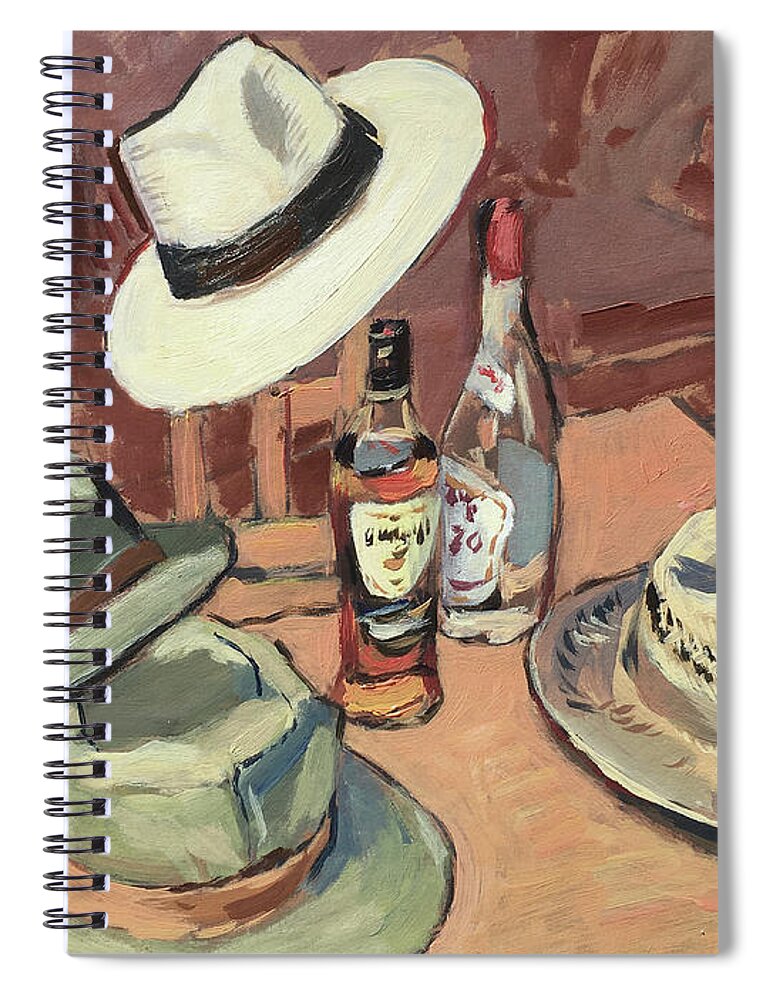 Hat Spiral Notebook featuring the painting Hats and Bottles by Nop Briex