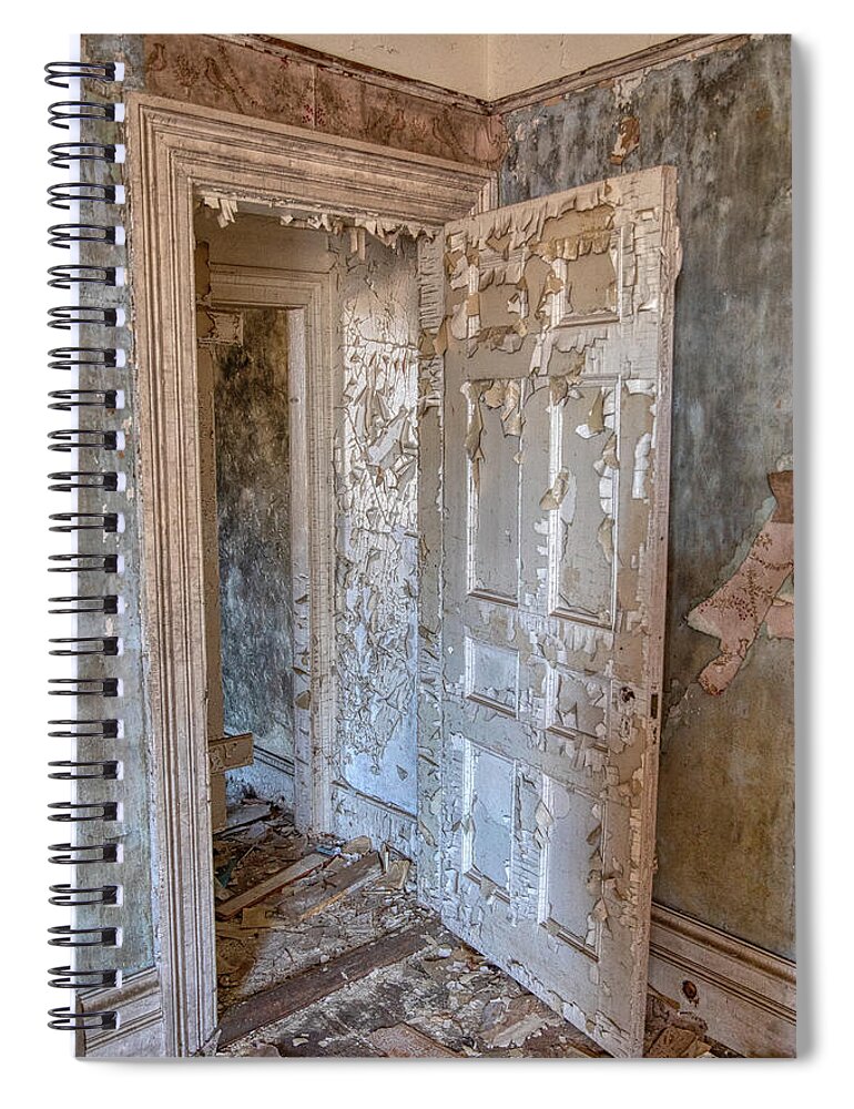 1860 Spiral Notebook featuring the photograph Haunted Farm Mansion Door by David Letts