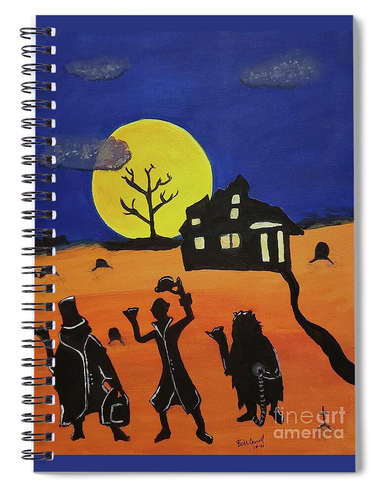 Spooky Spiral Notebook featuring the painting Haunted Yard by Beth Cornell