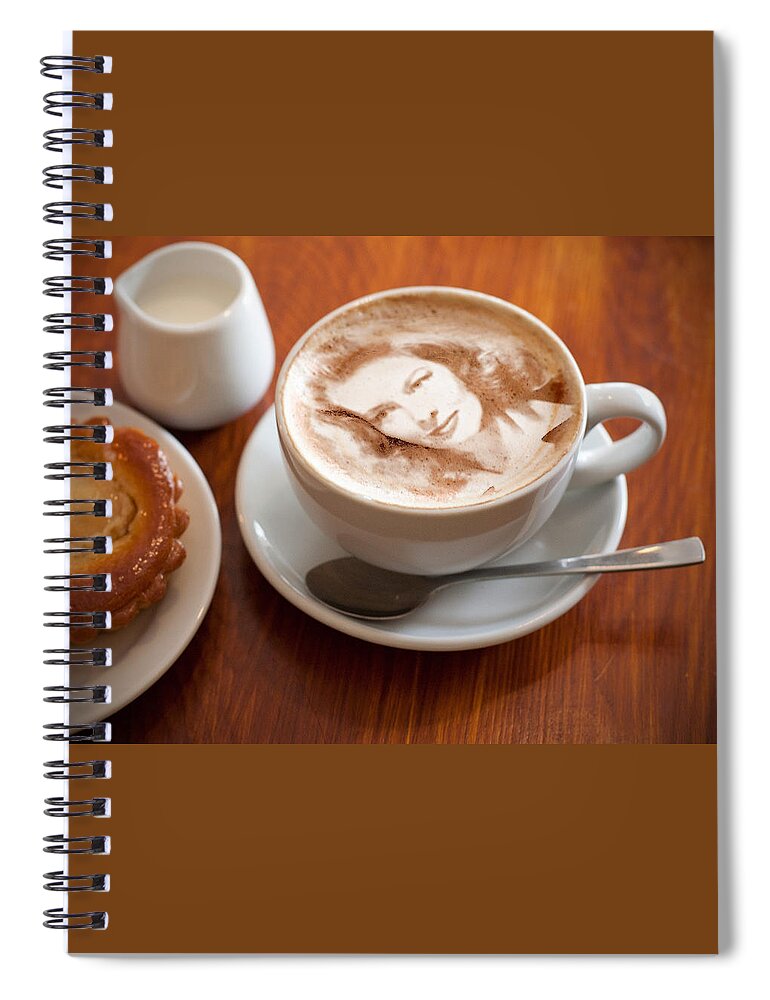 Katharine Hepburn Spiral Notebook featuring the mixed media Have A Cup Of Katharine Hepburn With Your Pie by Teresa Trotter