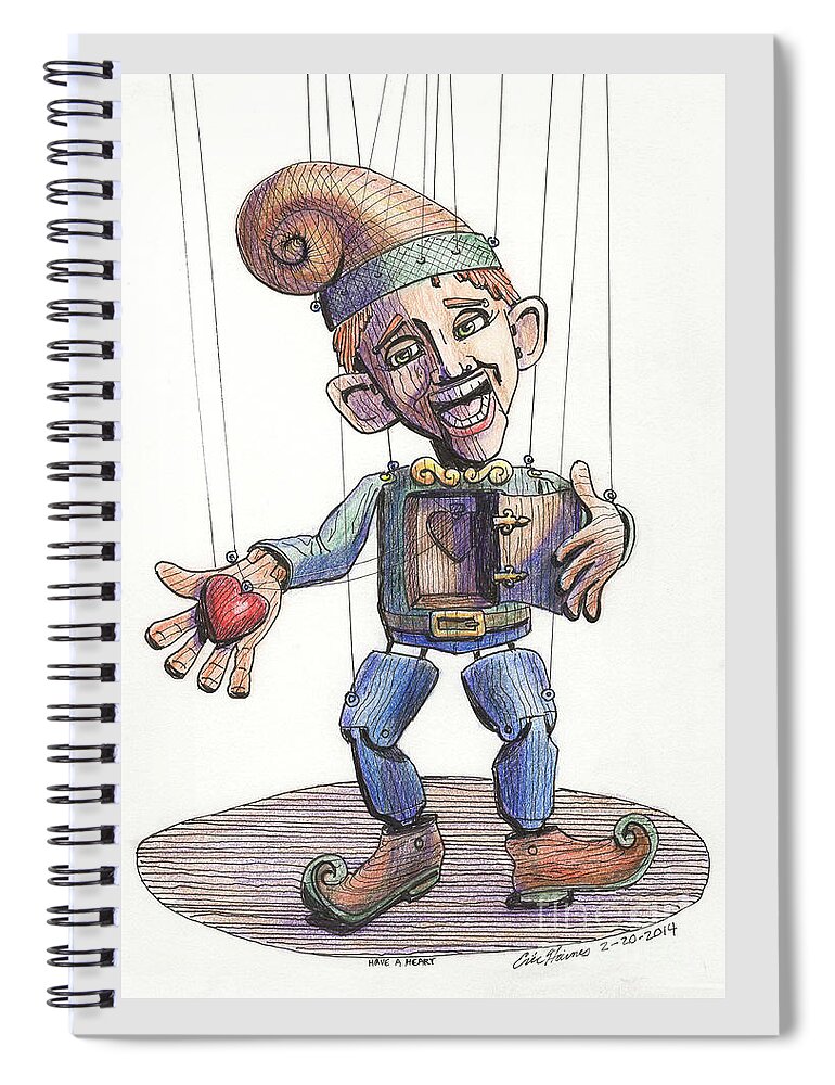 Marionette Spiral Notebook featuring the drawing Have a Heart Marionette by Eric Haines