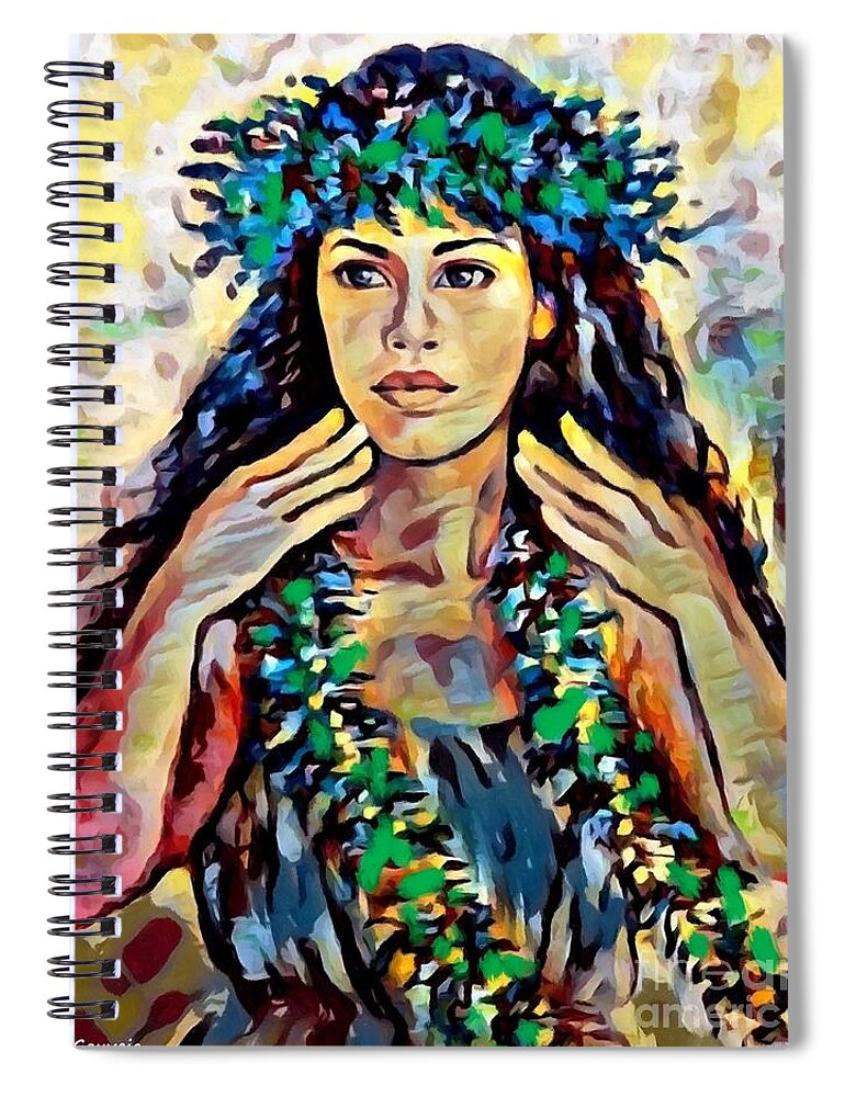 Hawaiian Dancer Spiral Notebook featuring the mixed media Hawaiian Dancer by Carl Gouveia