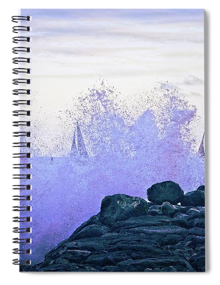 Surreal Spiral Notebook featuring the photograph Hawaiian Surf And Sails by David Desautel