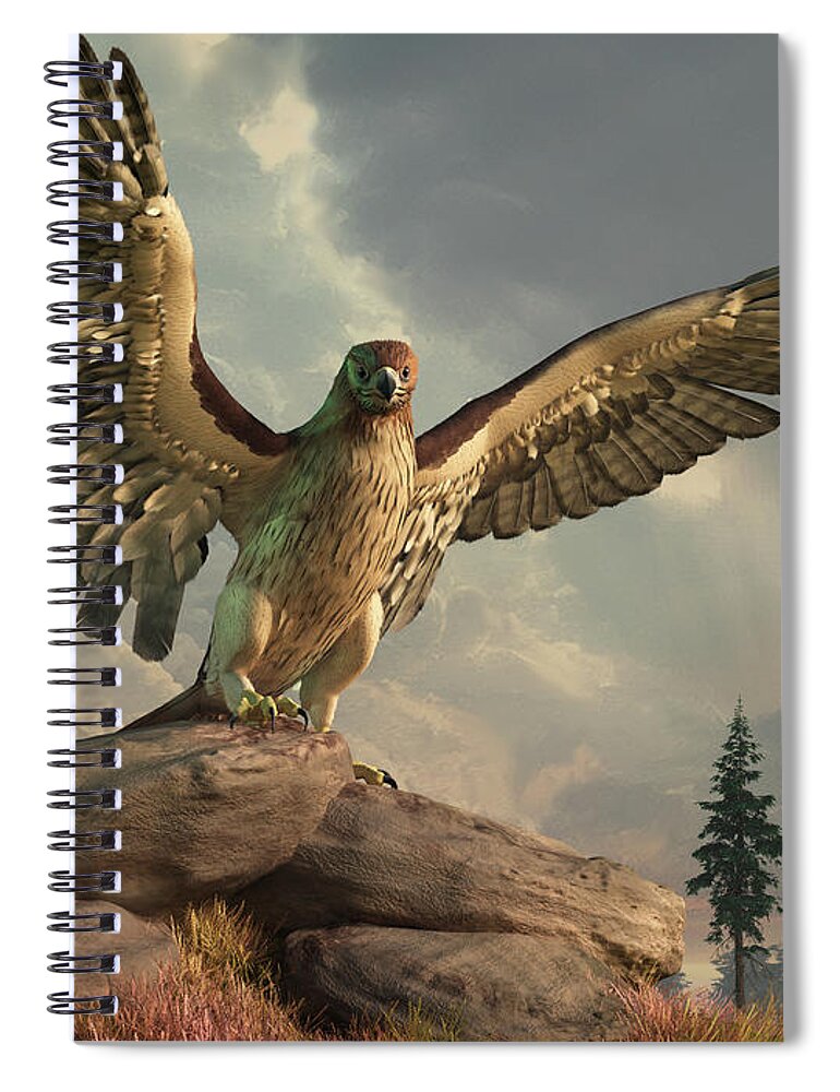 Hawk On The Rocks Spiral Notebook featuring the digital art Hawk on the Rocks by Daniel Eskridge