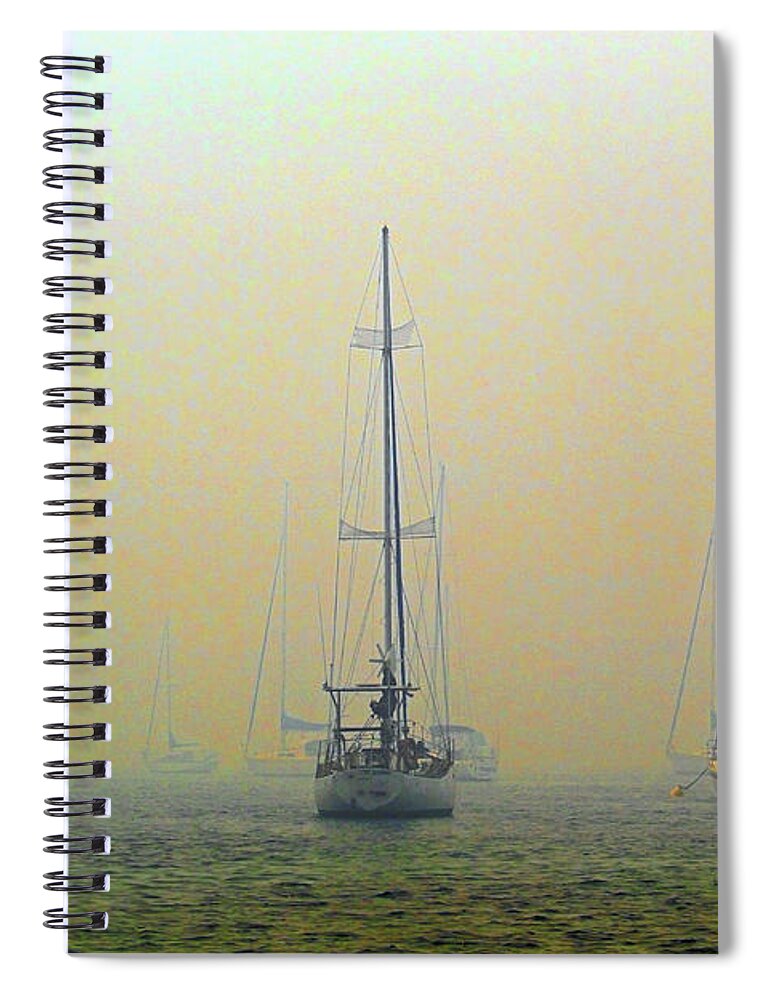 Yachts Water Spiral Notebook featuring the digital art Hazy Days by Shadowlea Is