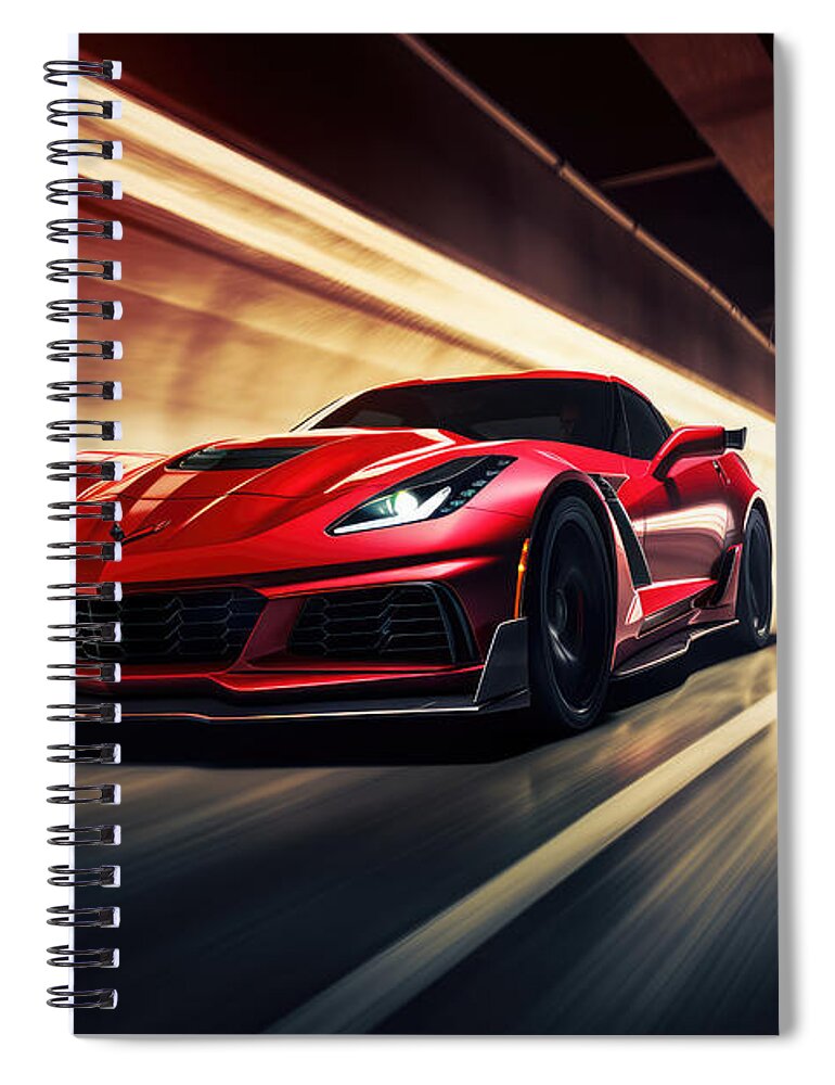 Zr1 Spiral Notebook featuring the painting ZR1's Roar in the Darkness by Lourry Legarde