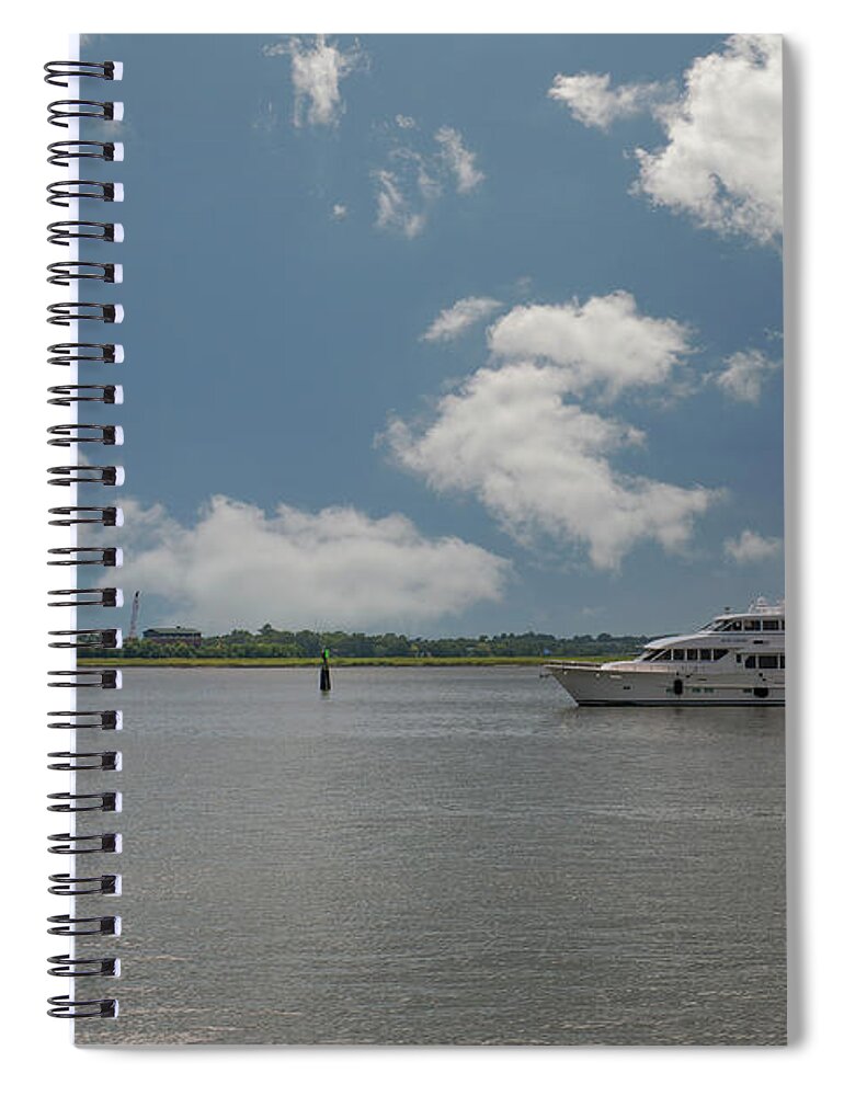 Blue Ridge Spiral Notebook featuring the photograph Heading out of Charleston - Luxury Yacht by Dale Powell