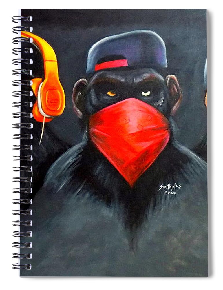 Living Room Spiral Notebook featuring the painting Hear no Evil, Speak no Evil,See no Evil by Olaoluwa Smith