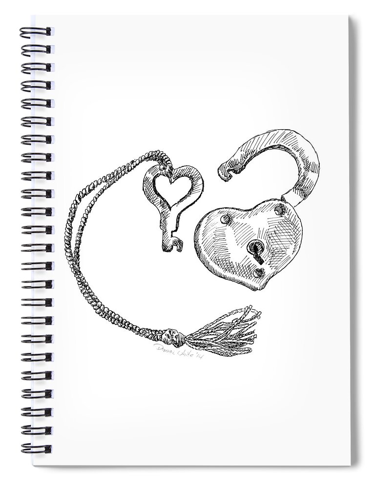 Lock Spiral Notebook featuring the drawing Heart Lock and Key by Dominic White