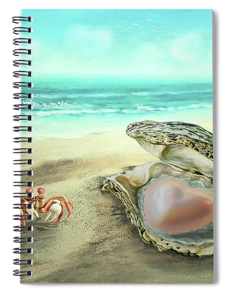 Oyster Spiral Notebook featuring the painting Heart of Pearl  by Yoonhee Ko