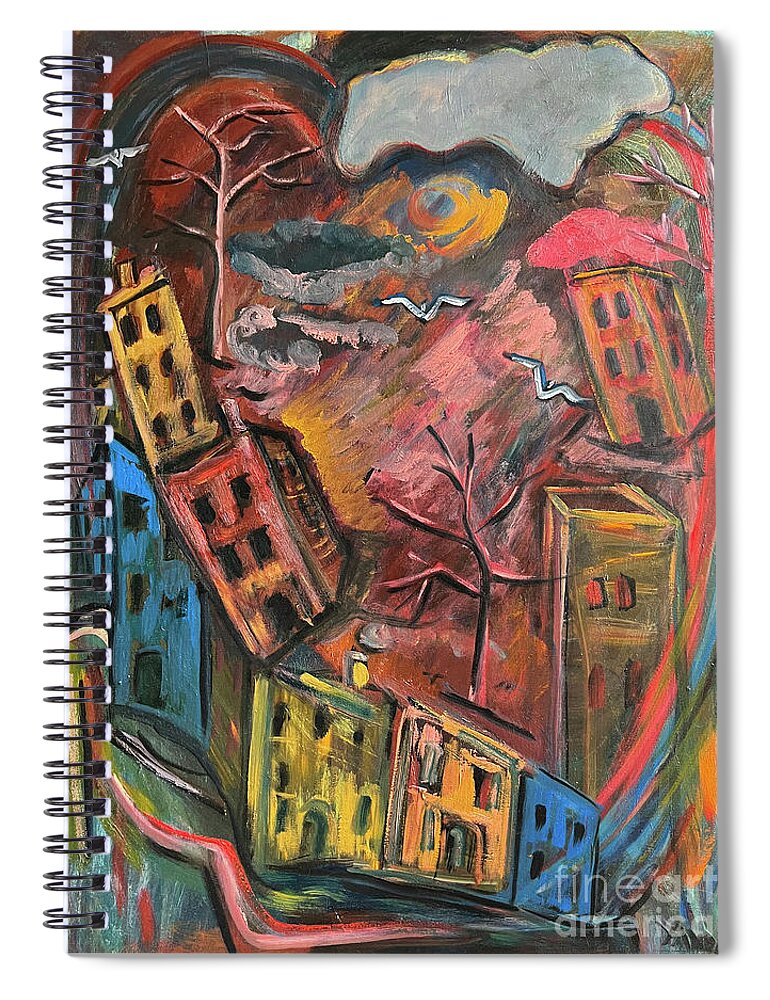 Artist Katt Yanda Spiral Notebook featuring the painting Heart of the City by Katt Yanda