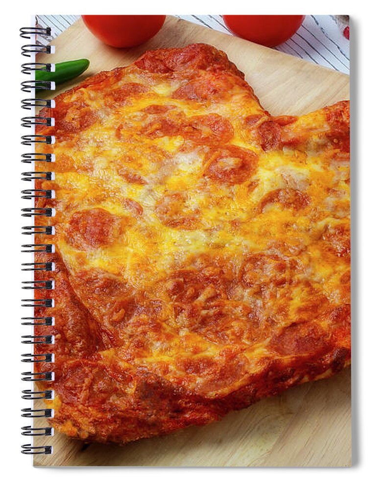 Heart Spiral Notebook featuring the photograph Heart Pizza by Garry Gay