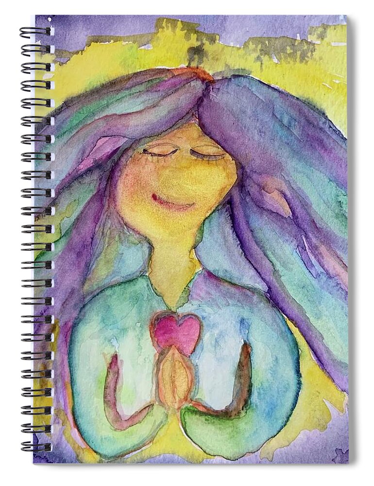 Woman Spiral Notebook featuring the painting Heart Prayer by Sandy Rakowitz