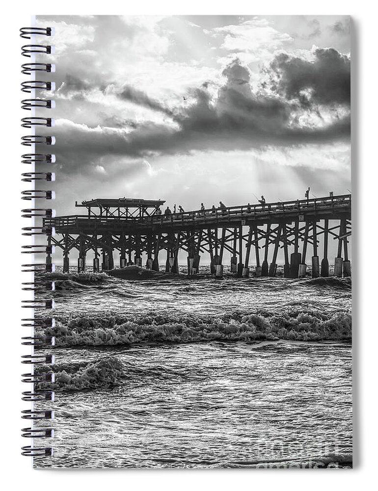 Cocoa Beach Spiral Notebook featuring the photograph Heavenly Sunrise Grayscale by Jennifer White