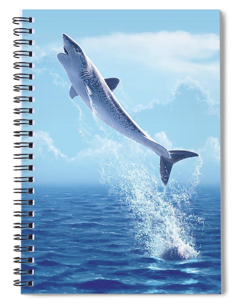 Helicoprion Spiral Notebook featuring the digital art Helicoprion breaching by Julius Csotonyi