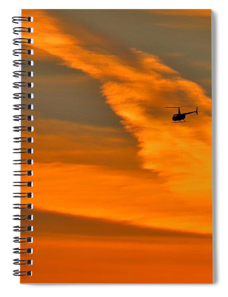 Helicopter Spiral Notebook featuring the photograph Helicopter Approaching at Sunset by Linda Stern