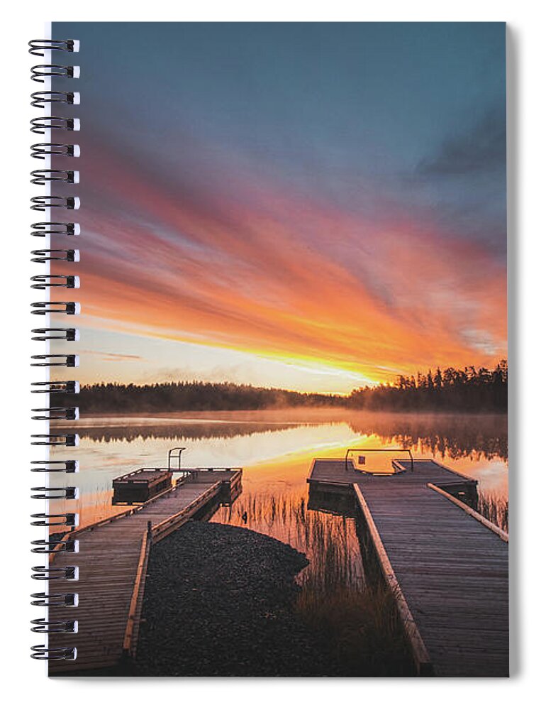 Lake Jatkonjärvi Spiral Notebook featuring the photograph Hell on a Finnish lake by Vaclav Sonnek