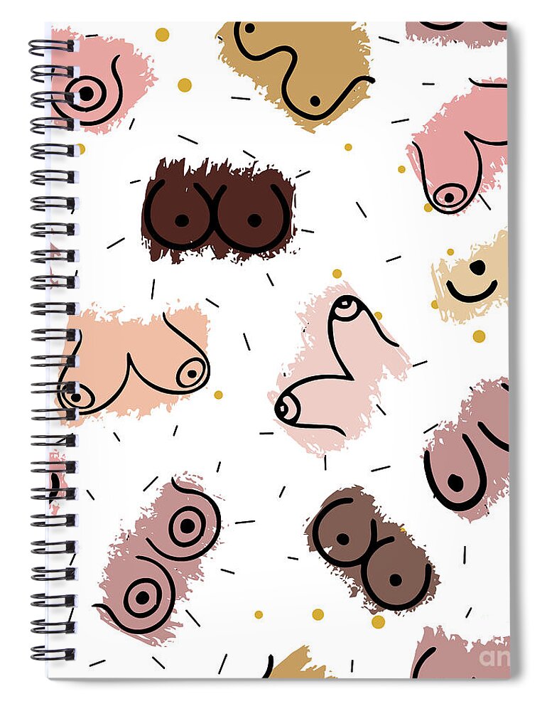 Hello boobies .. Line art nude funny posters, boobs printable wall art,  feminist boobs pattern Spiral Notebook by Mounir Khalfouf - Pixels Merch