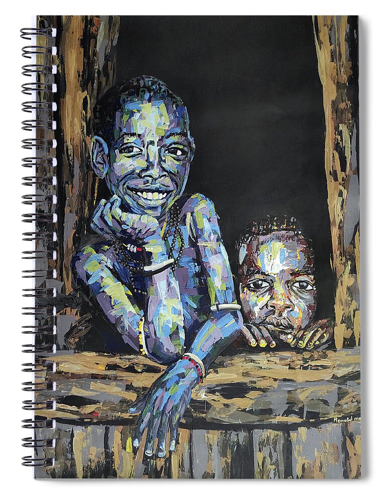  Spiral Notebook featuring the painting Hello Stranger by Ronnie Moyo