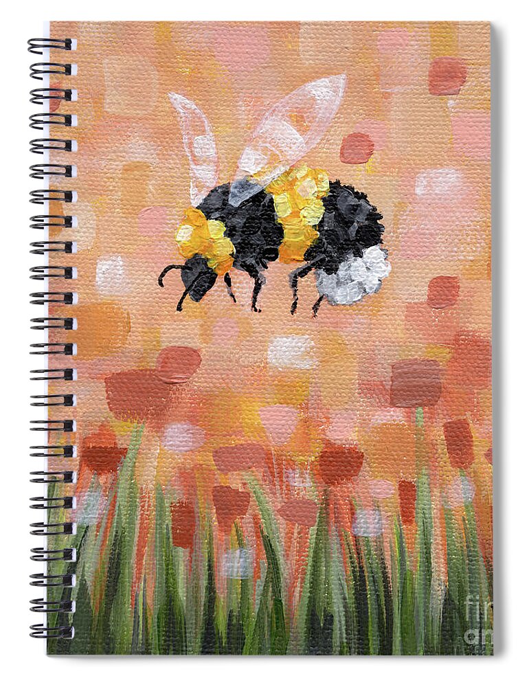 Bee Spiral Notebook featuring the painting Hello Sunshine - Bumblebee Painting by Annie Troe