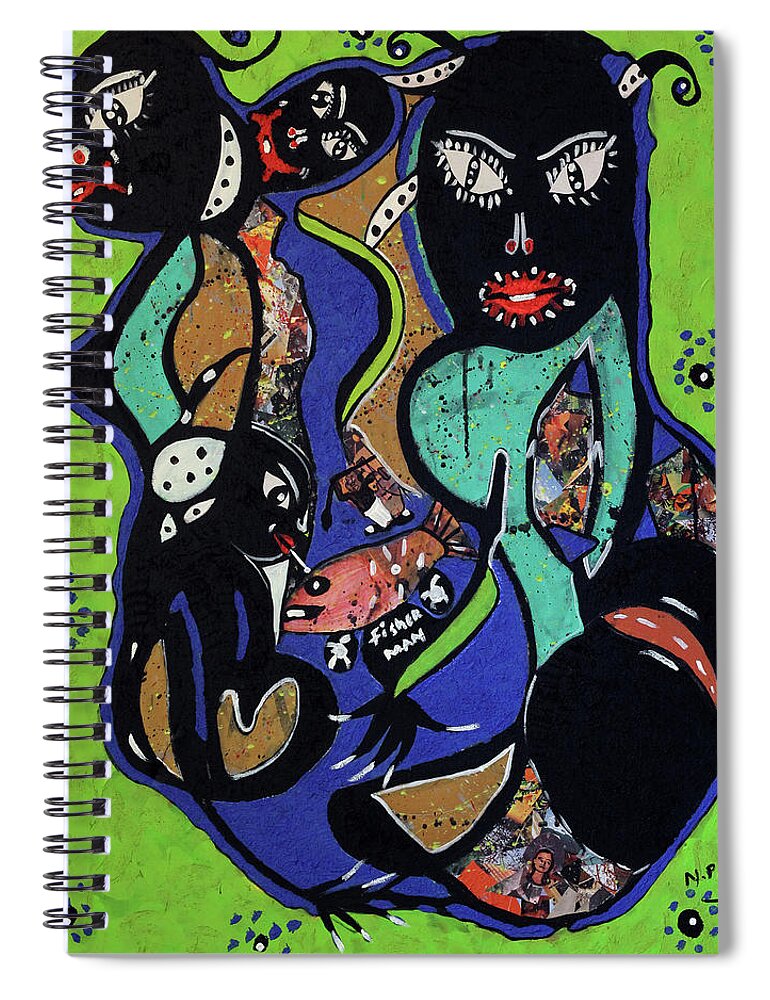 Soweto Spiral Notebook featuring the painting Hello There by Nkuly Sibeko