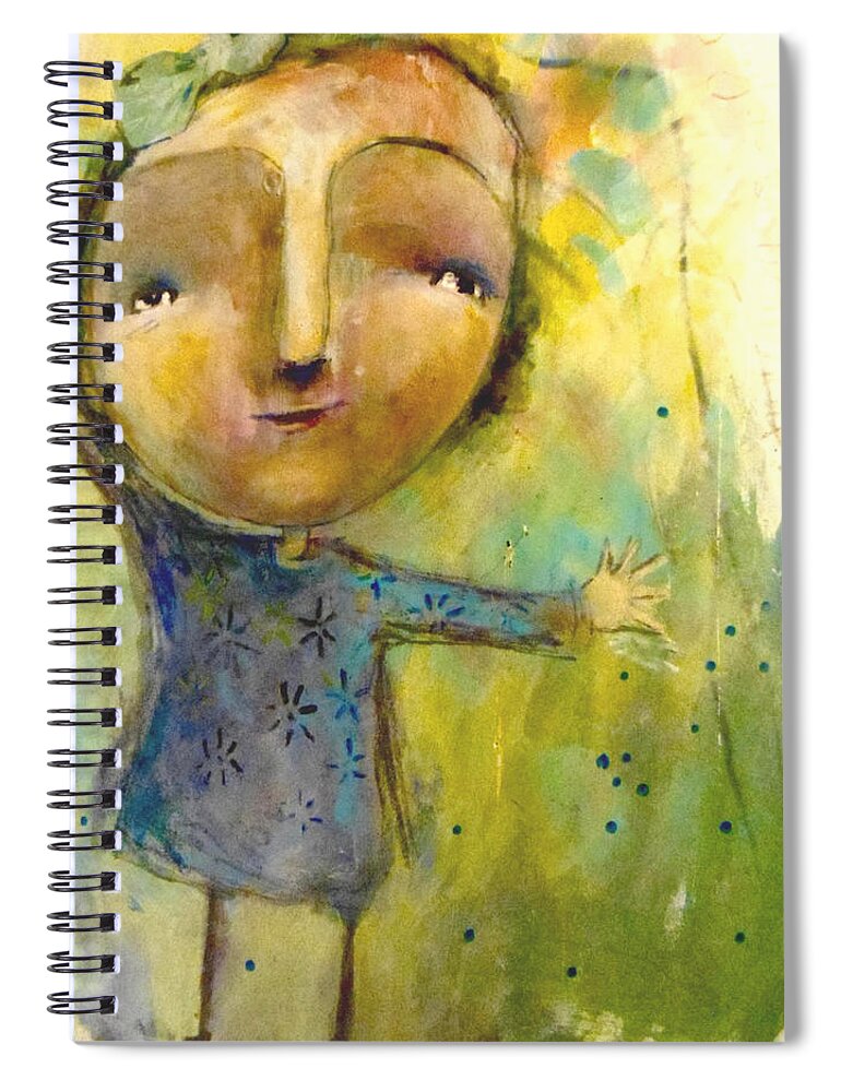  Girl Spiral Notebook featuring the mixed media Hello World by Eleatta Diver