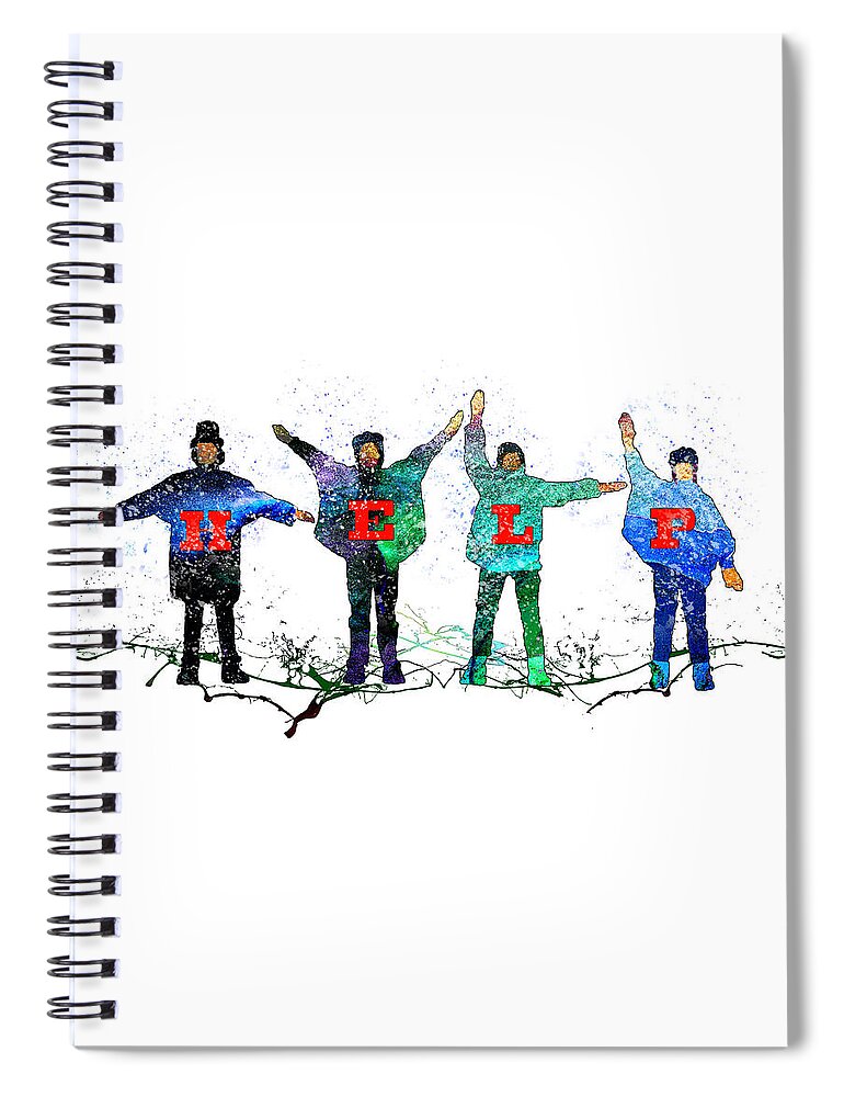 Watercolour Spiral Notebook featuring the painting Help The Beatles 02 by Miki De Goodaboom