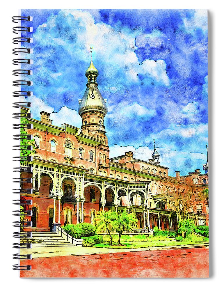 Henry B. Plant Museum Spiral Notebook featuring the digital art Henry B. Plant Museum in Tampa, Florida - pen and watercolor by Nicko Prints