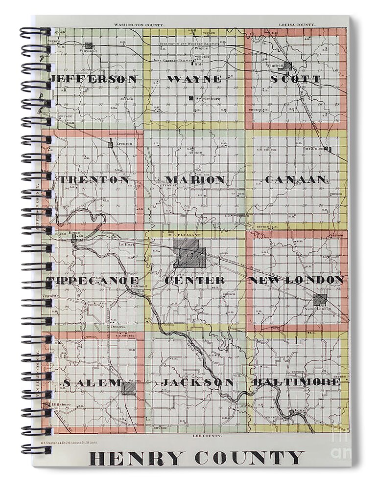 Henry County Spiral Notebook featuring the photograph Henry County Township Map 1895 by Tamara Becker