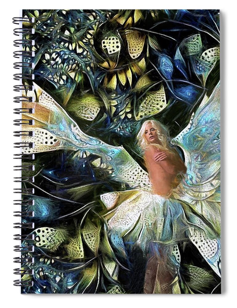 Angel Wings Spiral Notebook featuring the mixed media Her Mighty Wings by Peggy Collins