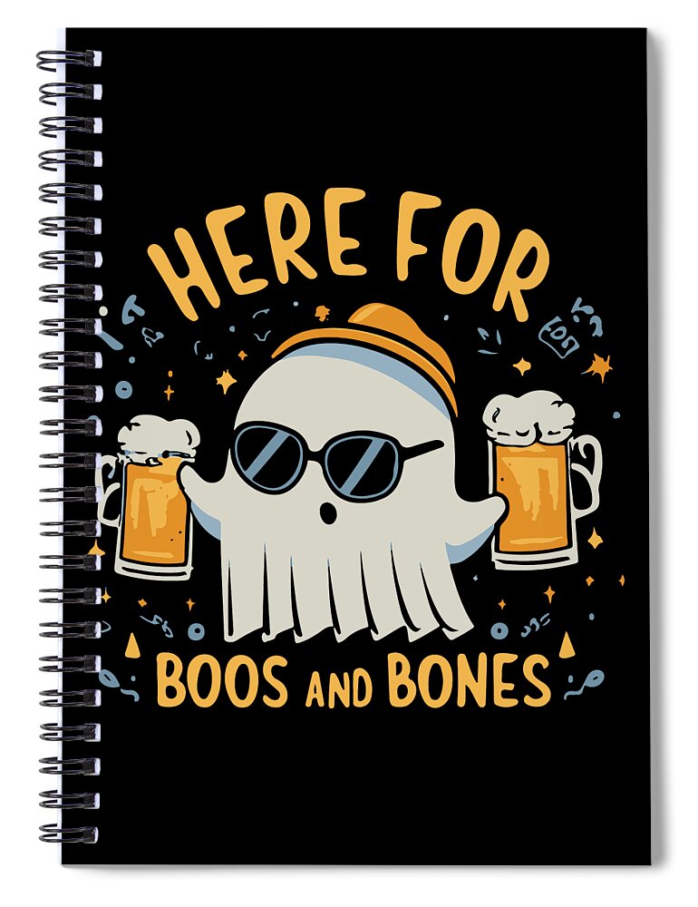 Halloween Spiral Notebook featuring the digital art Here For Boos and Bones Halloween by Flippin Sweet Gear
