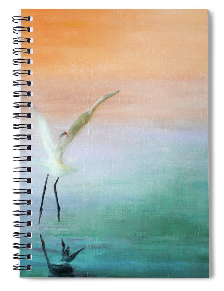 Heron Spiral Notebook featuring the painting Heron Landing by Tracy Hutchinson
