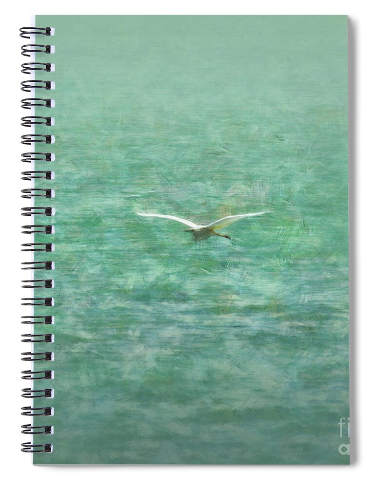 Heron Spiral Notebook featuring the painting Heron over lake by Alexa Szlavics