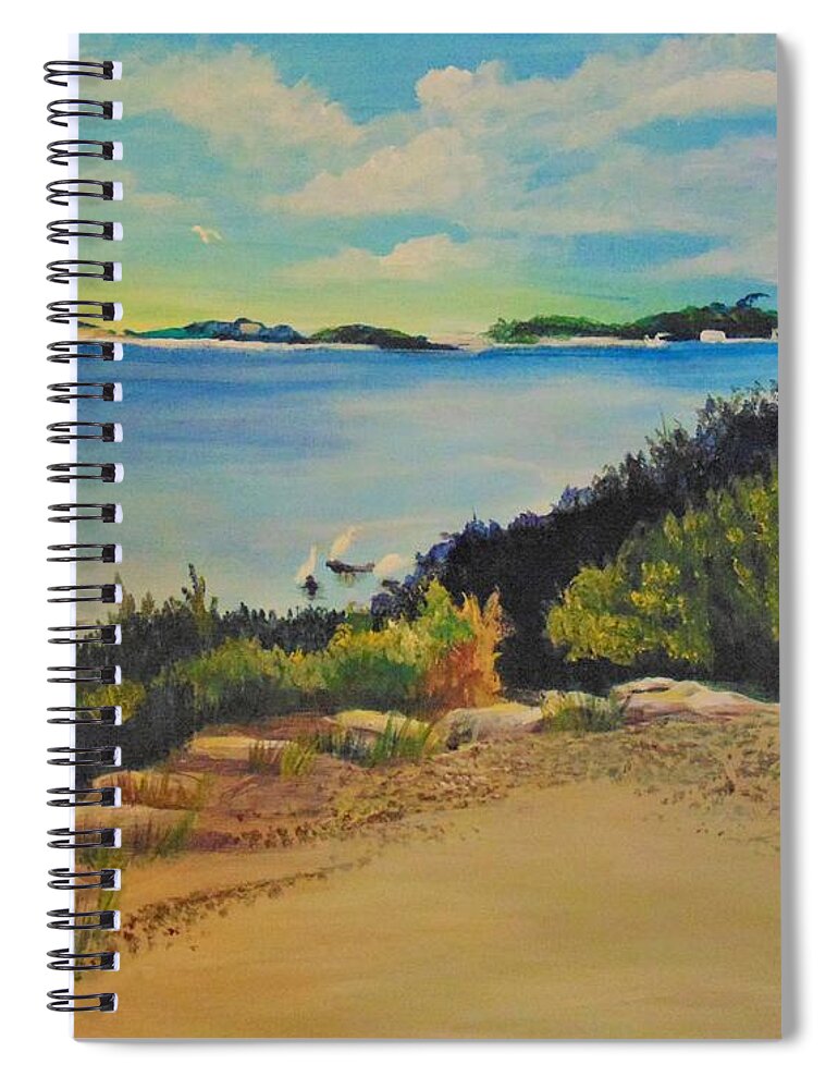 Landscape Spiral Notebook featuring the painting Herons at Waterfront Park by Saundra Johnson