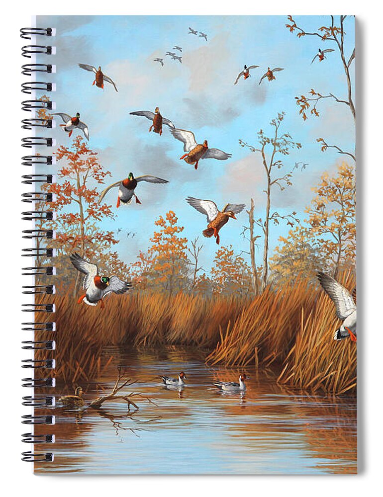Mallard Paintings Spiral Notebook featuring the painting Hidden Honey Hole by Guy Crittenden