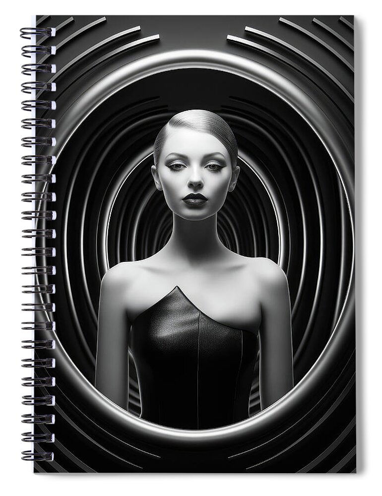 Woman Spiral Notebook featuring the digital art High Fashion Model 04 Woman Black and White by Matthias Hauser