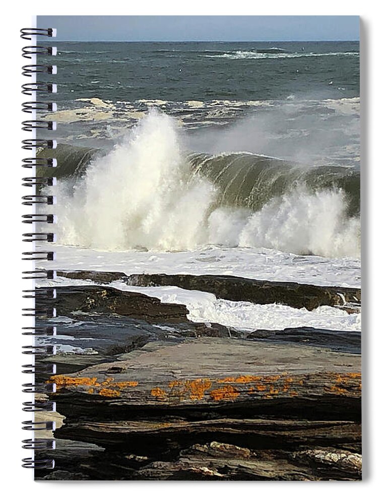 Winter Spiral Notebook featuring the photograph High Surf Cape Elizabeth by Jeanette French