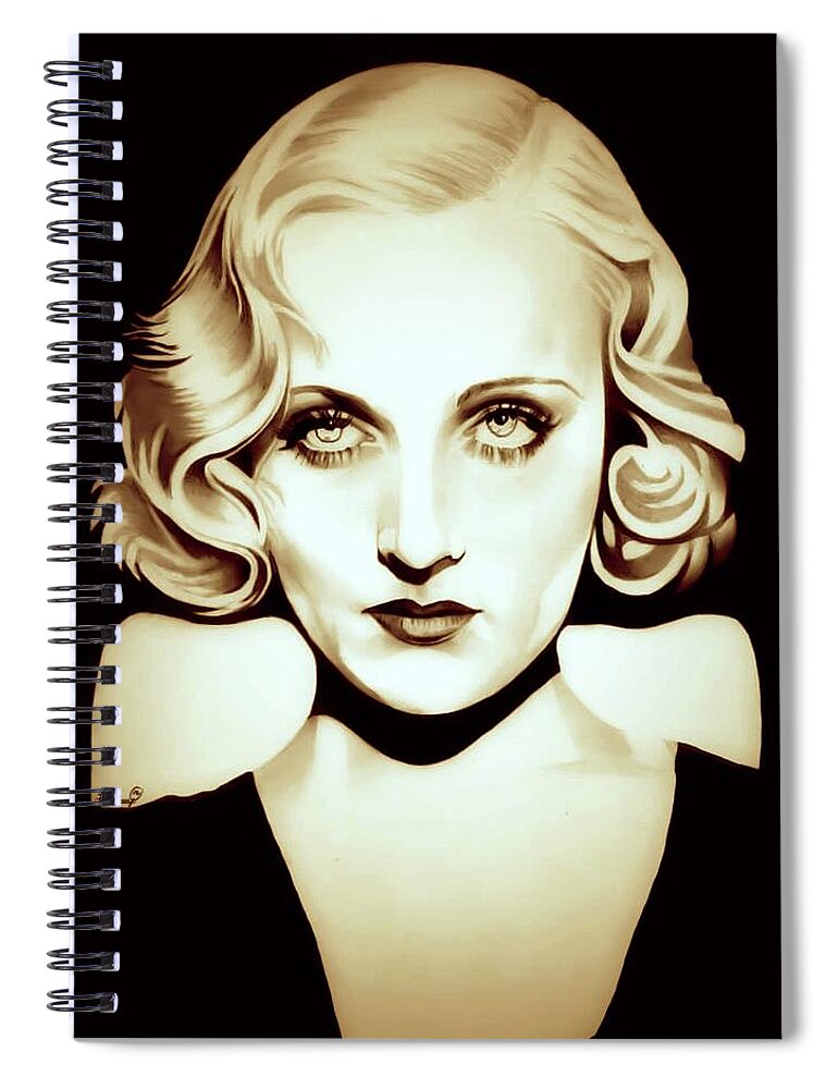 Carole Lombard Spiral Notebook featuring the drawing High Voltage - Carole Lombard - Golden Age Edition by Fred Larucci