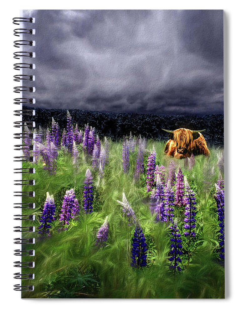 Highlander Spiral Notebook featuring the photograph HighlandStorm #4 Glow in the Lupine by Wayne King