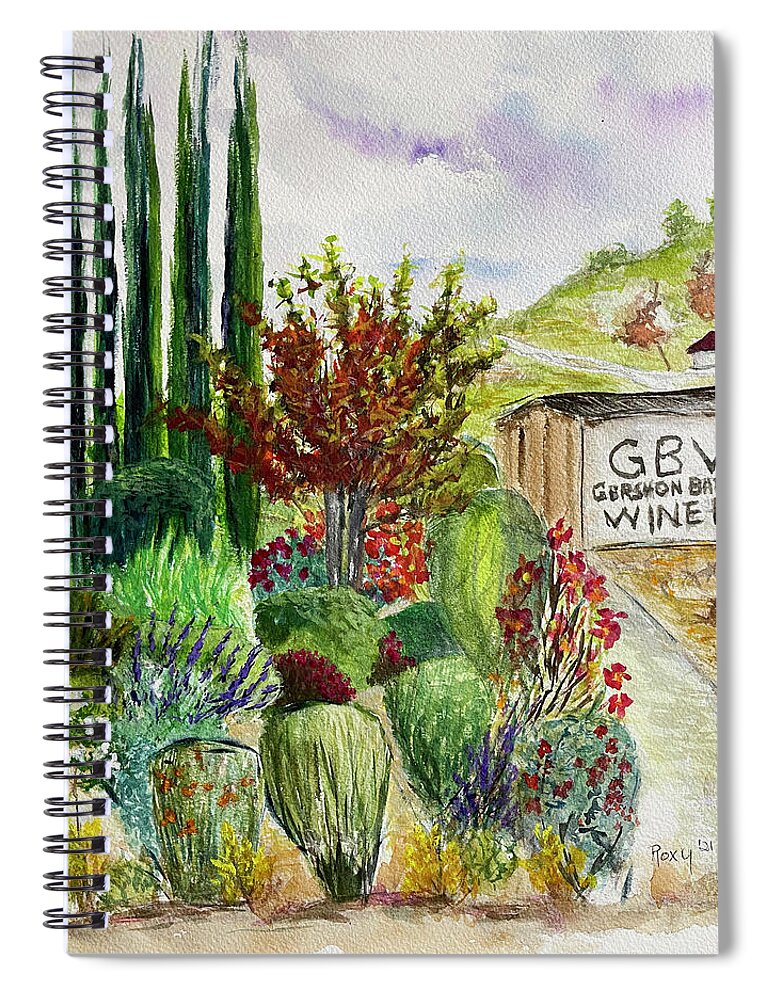 Gershon Bachus Vintners Spiral Notebook featuring the painting Hill to the Barrel Room at GBV by Roxy Rich