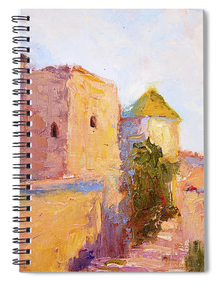 Aurel Spiral Notebook featuring the painting Hilltop Village by Radha Rao