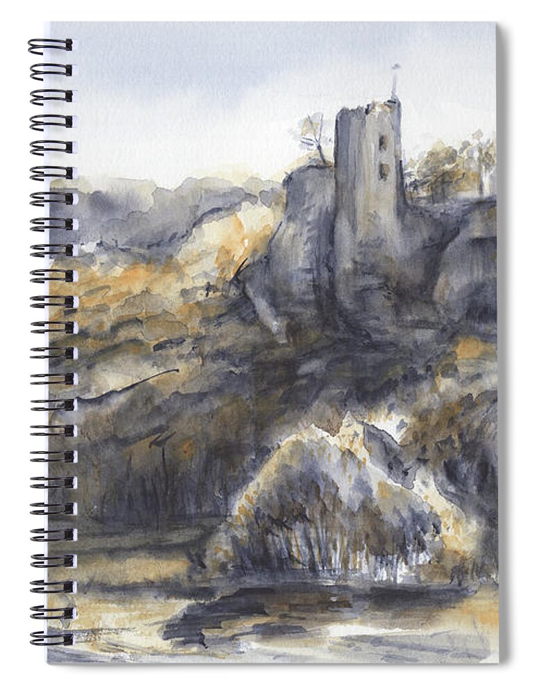 Castle Spiral Notebook featuring the painting Historic castle in the middle of the magic forest by Adriana Mueller