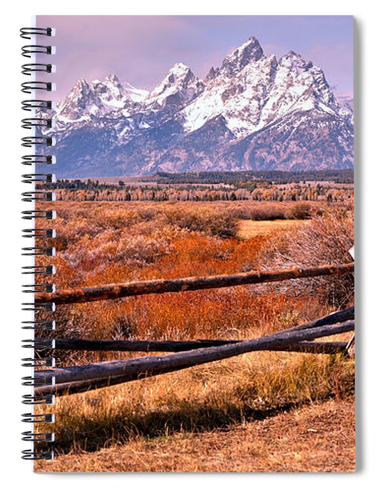 Teton Sunrise Spiral Notebook featuring the photograph Historic Teton Fence Sunrise by Adam Jewell