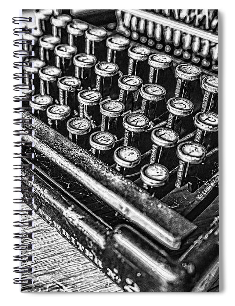 Typewriter Keyboard Spiral Notebook featuring the photograph HJKL Black and White by Sharon Popek