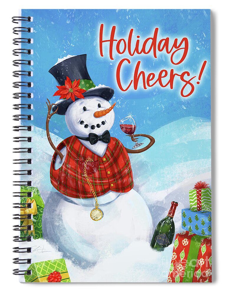 Snowman Spiral Notebook featuring the mixed media Holiday Cheers Snowman by Shari Warren