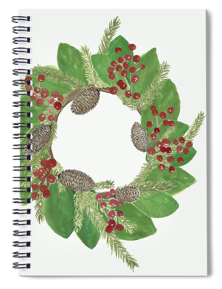 Watercolor Spiral Notebook featuring the painting Holiday Wreath by Kristye Dudley