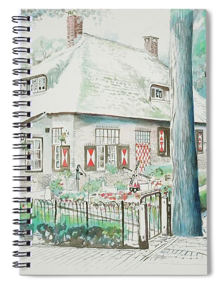 #holland #house #hollandhouse #watercolor #watercolorpainting #strawroof #traditionalhome #glenneff #thesoundpoetsmusic #picturerockstudio #dutch #dutchhouse Spiral Notebook featuring the painting Holland House by Glen Neff