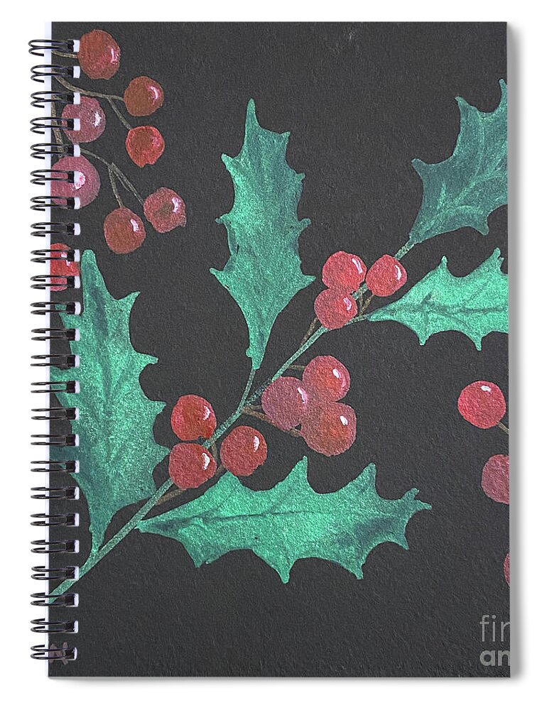 Holly Spiral Notebook featuring the painting Holly and Berries by Lisa Neuman