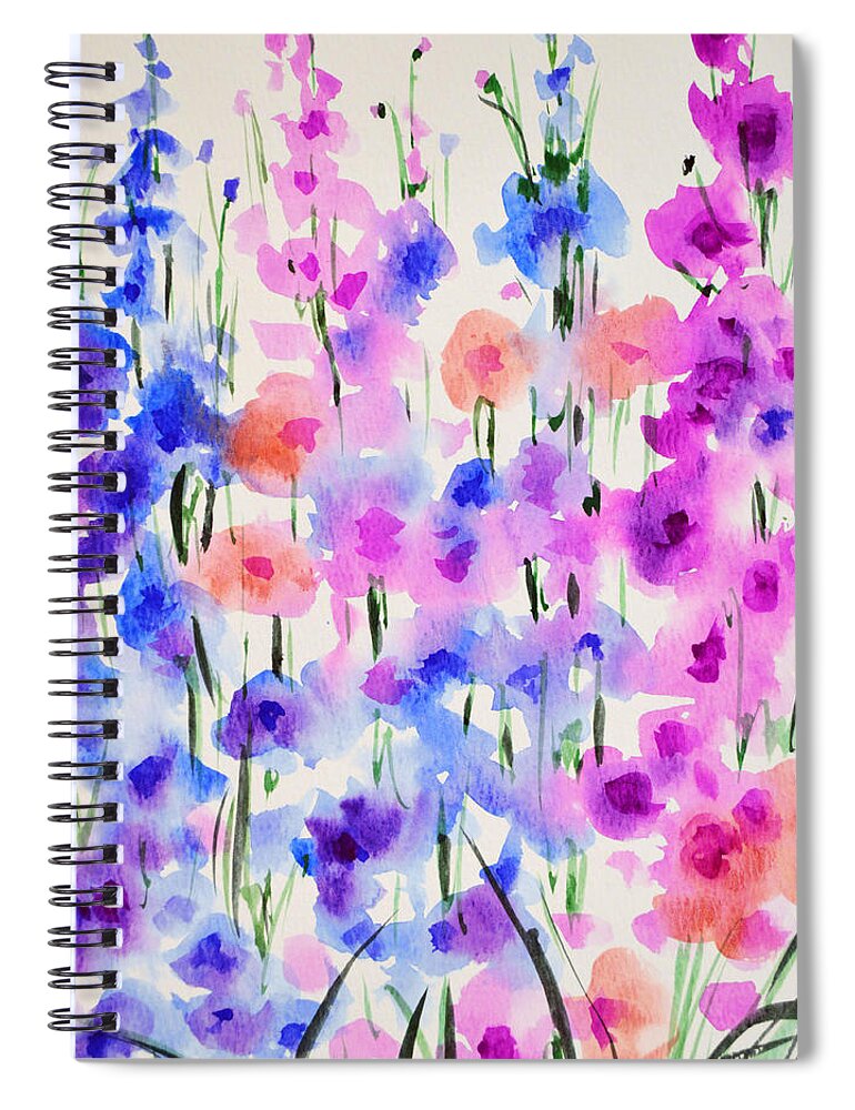 Hollyhocks Spiral Notebook featuring the painting Hollyhocks 2 by Amy Giacomelli